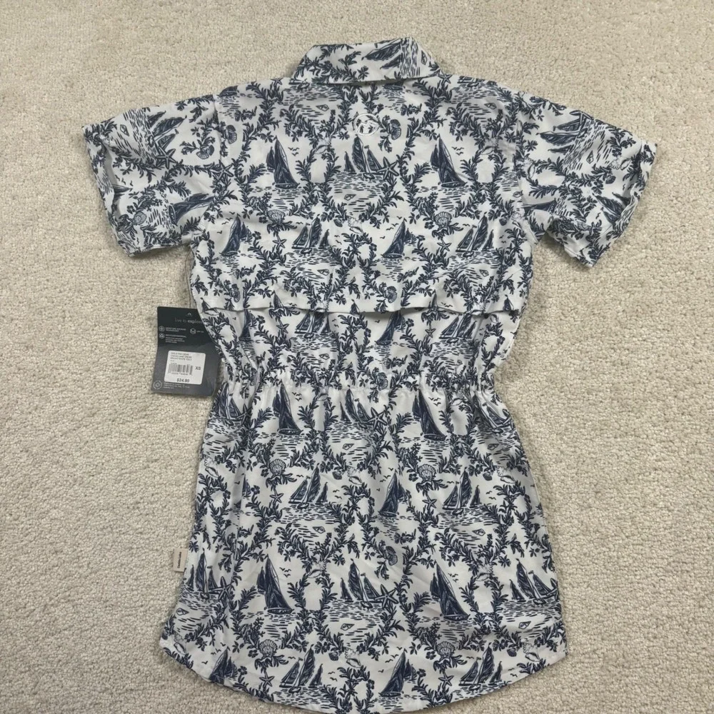 Magellan Outdoors Nautical Toile Fishing Dress XS 6-6X Girls White Blue